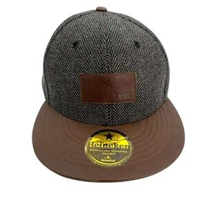 Heineken Official Merchandise Herringbone Brown Faux Leather Bill Baseball Cap‎
